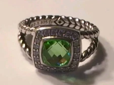 David Yurman Sterling Diamond Peridot Ring Size 7