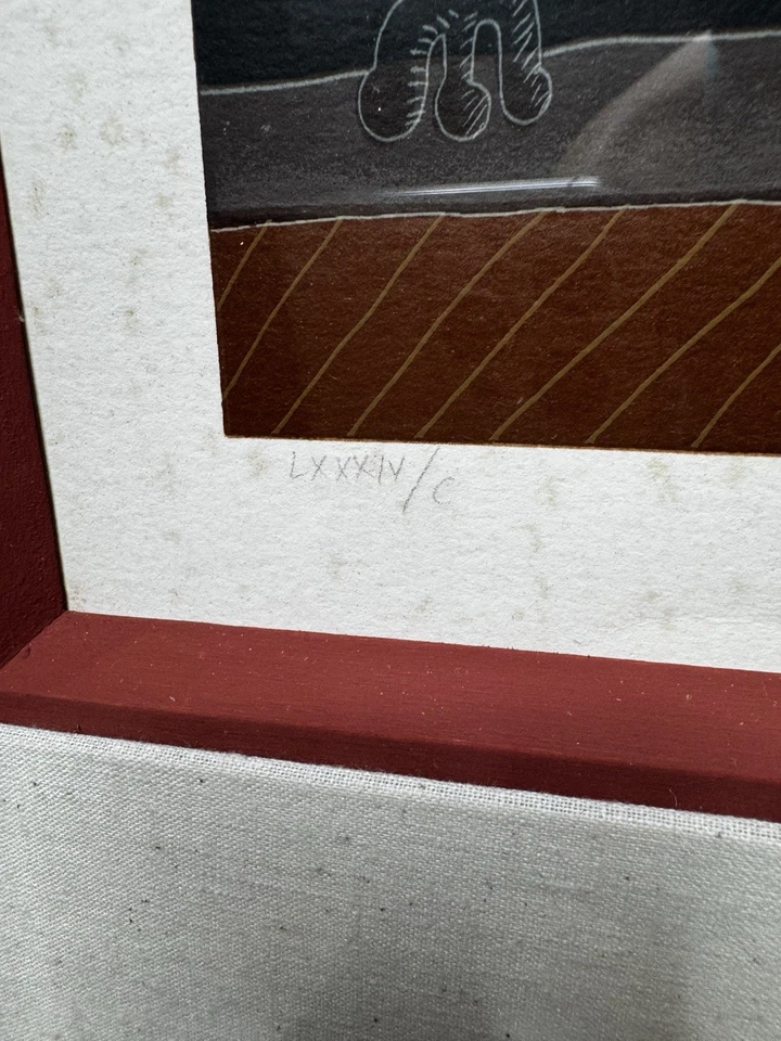 Arte enmarcado numerado firmado por Thomas McKnight “Log Cabin” 41x40 raro vintage antiguo Foto 4 de 4