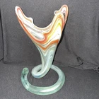 Vintage Murano-Style Handblown Art Glass Trumpet Vase with Coiled Base