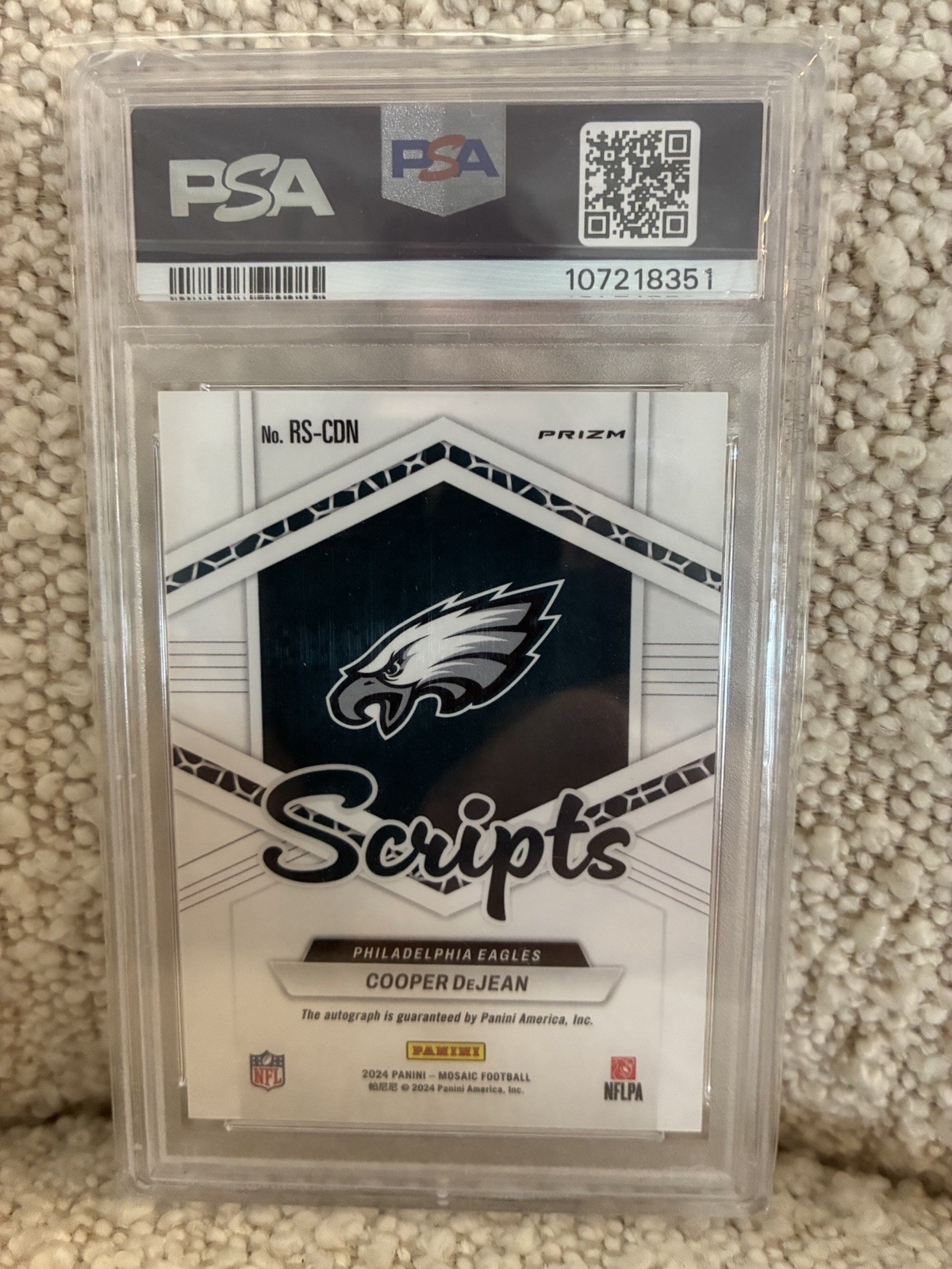 2024 Panini Mosaic Prizm Cooper DeJean Eagles Rookie Scripts Auto PSA 10 RS-CDN