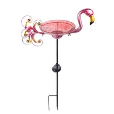 MUMTOP Outdoor Bird Bath Solar Birdbath Small Birdfeeder with Flamingo Metal ...