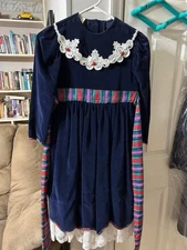 Mini World Dress Blue -  Checkered Sash Petticoat Lace Girls Size 7 Made in USA