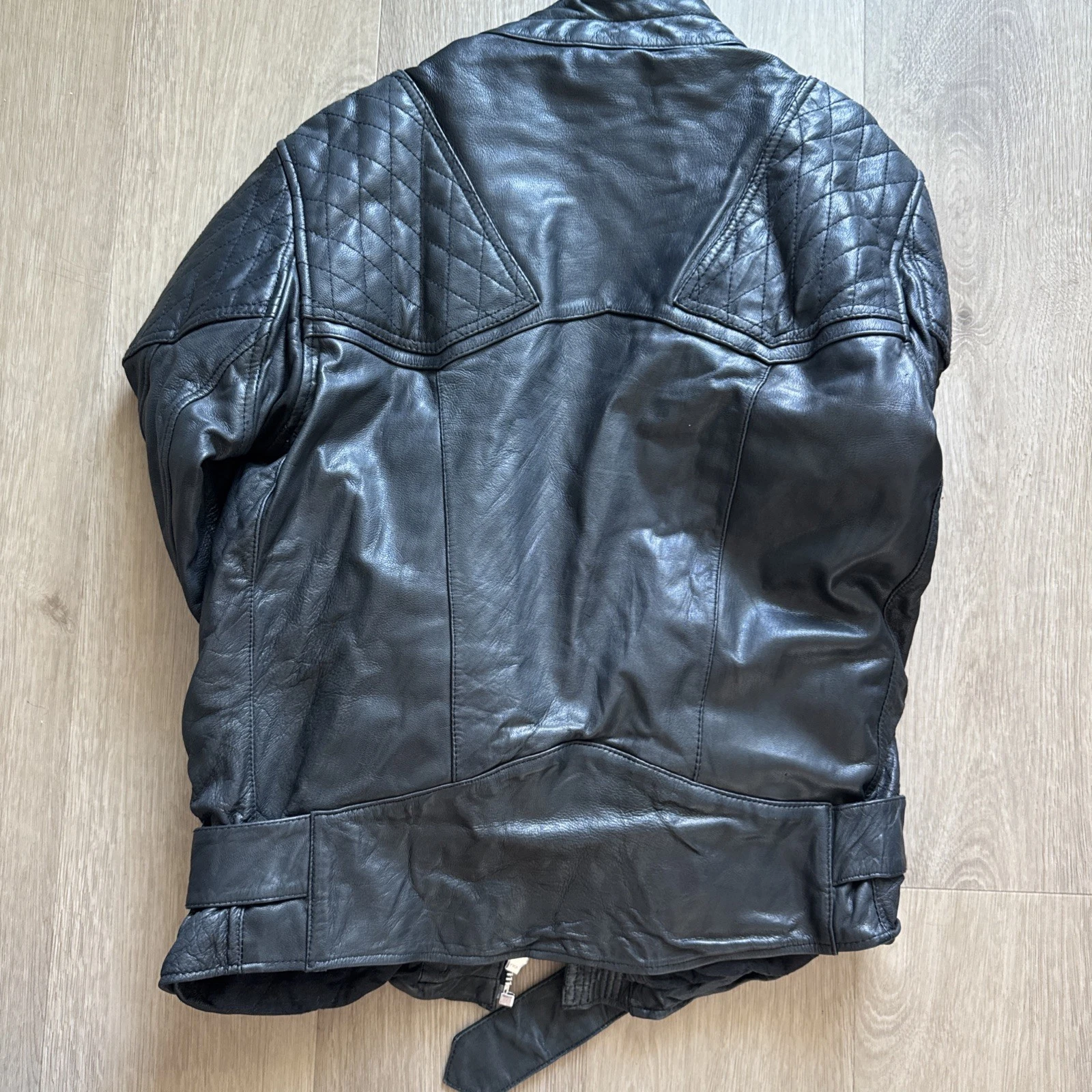 Private Brand AG Black Goat Leather Biker Jacket Quilted Moto XL Japanese Brand image 11