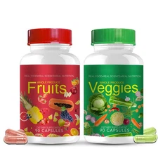 Fruits and Veggies Supplements - 90 Fruit Capsules, 90 Veggie Capsules New
