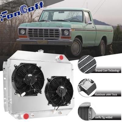3 Rows Radiator+Shroud+Fans for 1966-1979 Ford Bronco Truck F100 F150 F250 F350