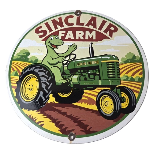 Vintage Sinclair Farm Sign - John Deere Tractor Barn Gas Pump Porcelain Sign