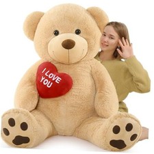 Giant Teddy Bear Stuffed Animal 5Ft, Big Teddy Bear with Heart, 5 Feet Tan