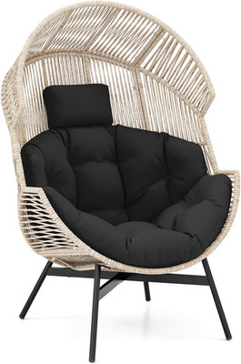 Oversized Wicker Egg Chair with Cushions & Headrest for Patio or Living Room