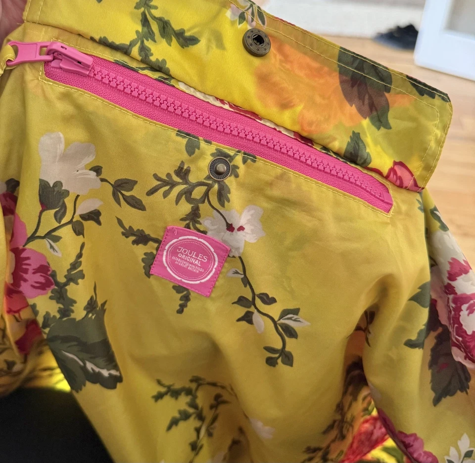 JOULES PONCHO Smock Hood Raincoat CAPE Waterproof Floral Pink Yellow Packable - Image 3 of 4
