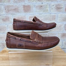 Barbour Keel Boat Shoes Mens UK 9 Brown Leather Slip On Deck Loafers