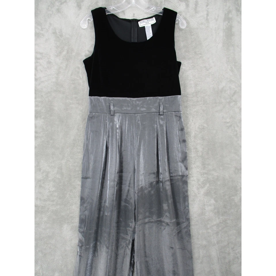 Mono Jessica Howard Mujer 10 Pequeño Terciopelo Metálico Iridiscente Pierna Ancha Cremallera Foto 3 de 4