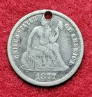 1877 CC Carson City Silver Seated Liberty 10c Ten Cents Fine Holed