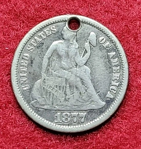 1877 CC Carson City Silver Seated Liberty 10c Ten Cents Fine Holed