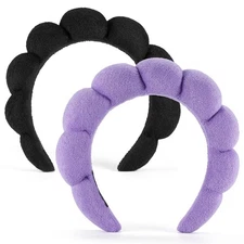 Skin Treatment, Mask, Black & Purple - Puffy Makeup Headbands for Face Wash