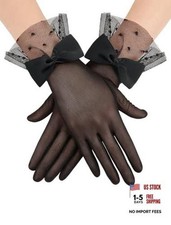 Women Lace Gloves Wedding Tea Party Gloves Bow Short Mitten One Size Black