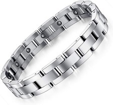 Feraco Magnetic Bracelet for Men Titanium Stainless Steel Therapy Silver w Tool