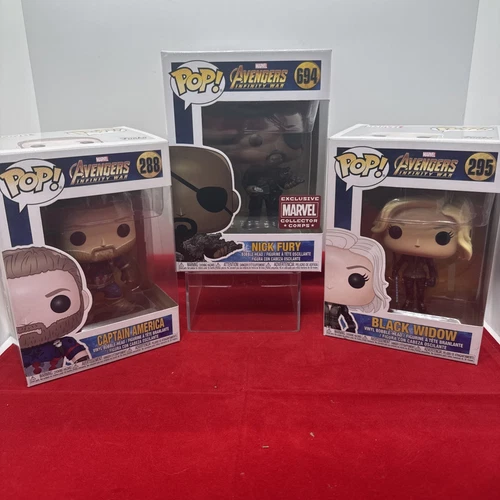 Funko Pop! Marvel Infinity War: Nick Fury 694 Capt America 288 Black Widow #295