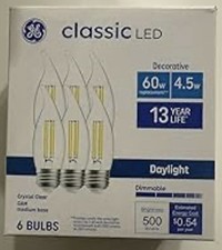 GE Classic 60W Daylight Candle Light Medium Base Dimmable LED Light Bulb 6 Pack