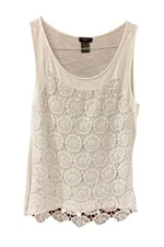 ANN TAYLOR Sleeveless Lace Cotton Top Lined Front Stretch PM