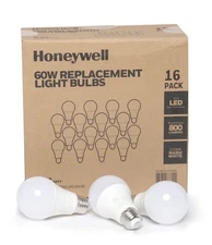 16 Bulbs Honeywell 60 Watt Equivalent LED Light Bulb 2700K Warm Light A19