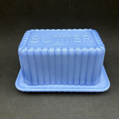 Sur La Table Tablecraft Blue Milk Glass Butter Dish 6.5 x 3.5 x 4 MCM Style