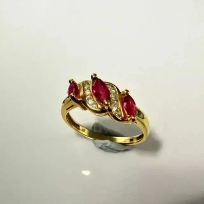 Engagement Ring 14K Yellow Gold Plated Marquise Cut Simulated Red Ruby Ring