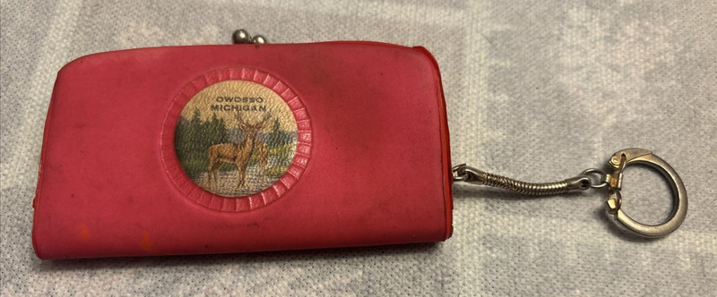 Vintage Owosso Michigan souvenir keychain change purse