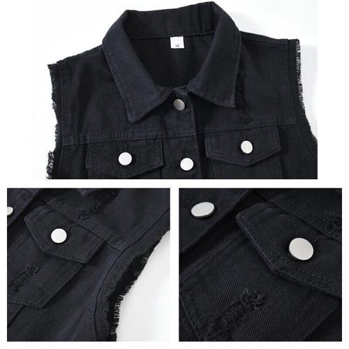 Stretch Cotton Denim Waistcoat Jacket Unisex Jean Gilet Sleeveless Jacket 2024@ - Picture 8 of 22