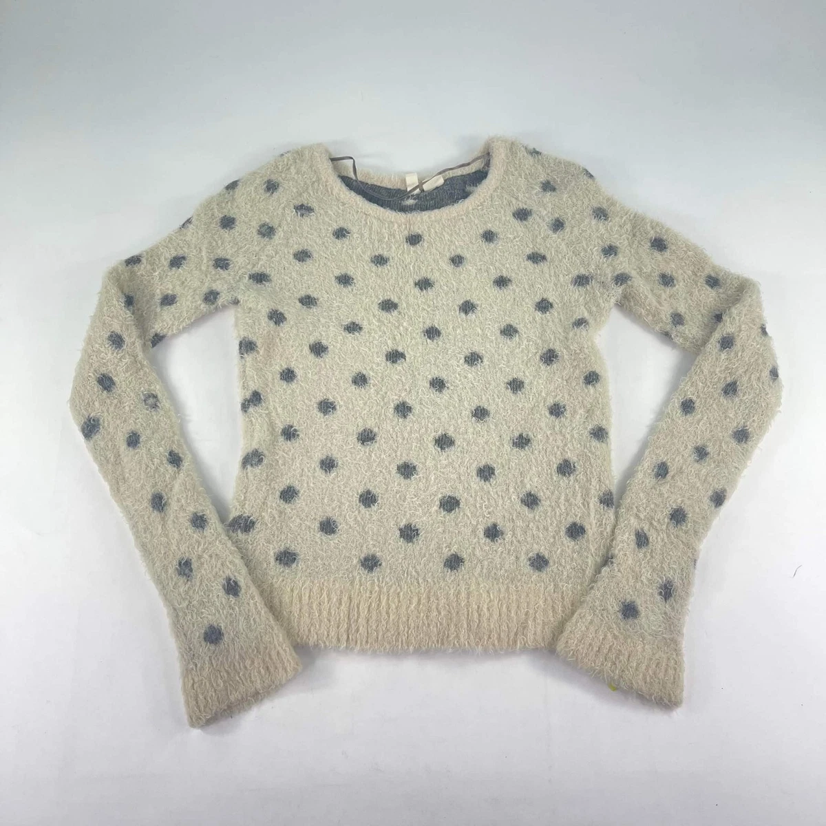 Moth women s Anthropologie polka dot sweater Size S Fuzzy wool Crewneck pullover