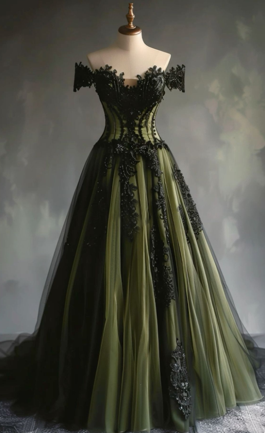 black wedding dress with green accents Polina Ivanova Atelier | Verona in Chantilly lace main image 0