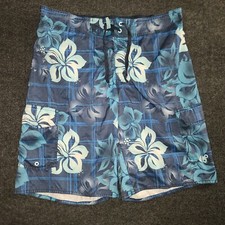 Hang Ten Men  s Large Blue Floral Swim Trunks Board Shorts Pockets Mesh Lined