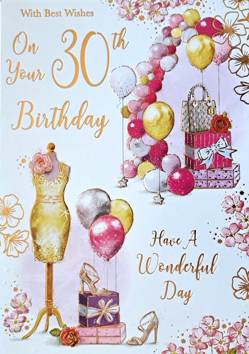 Female With Best Wishes On Your 30th Birthday Card. 19x13cm (8c6 Inches)