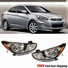 Pair Chrome Housing Headlights Lamps Assembly For 2012-2014 Hyundai Accent Sedan