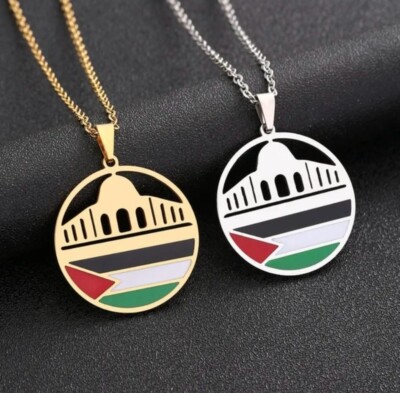 Al-Aqsa Moschee Palästina Halskette Kette Anhänger Geschenk palästinensische Flagge silber