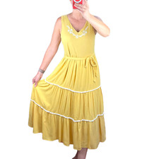 NEW JOIE Goldenrod Yellow Embroidered Tank Tiered Boho Dress Size 8 