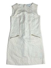 J Crew Ivory Jacquard Textured Zip Pocket Sleeveless Shift Dress Size XS B9431