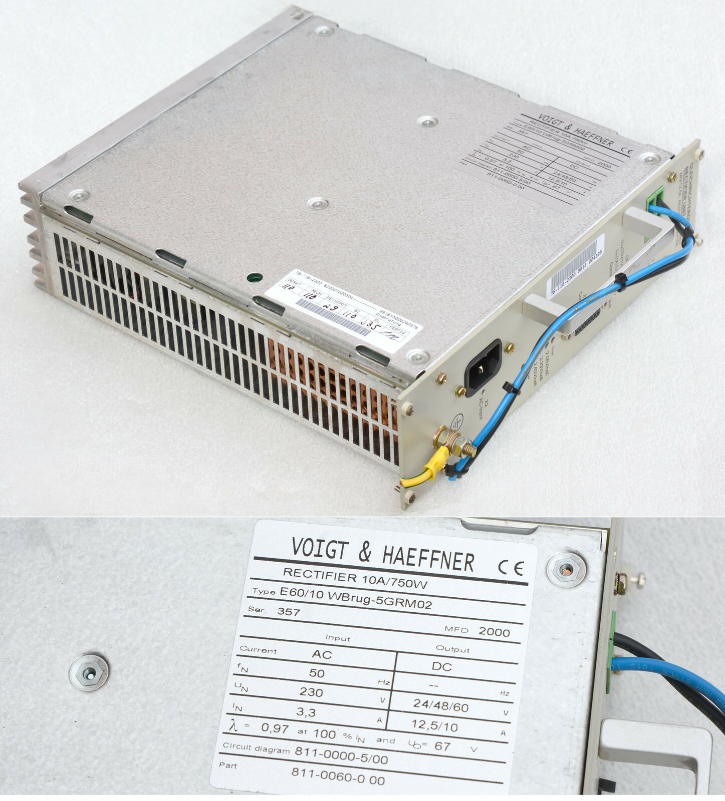 Voigt & Haeffner 230V>48V-53V Supply 600W 750W E60/10 Eltek 811-0060-0 Modula