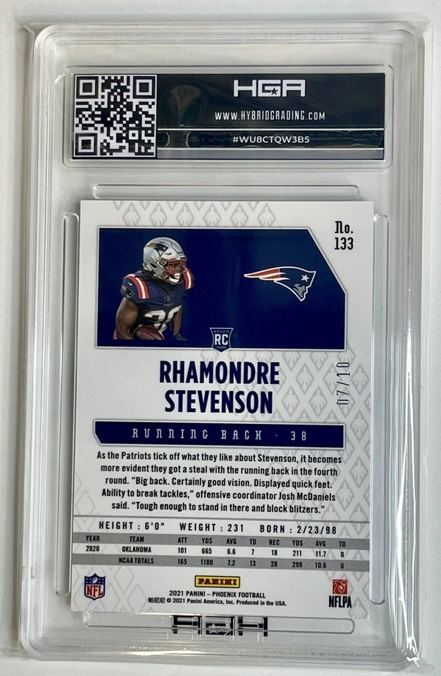 2021 Panini Phoenix /10 Rhamondre Stevenson Black Lazer RC SSP Rookie HGA 9.5 - Image 2 of 2