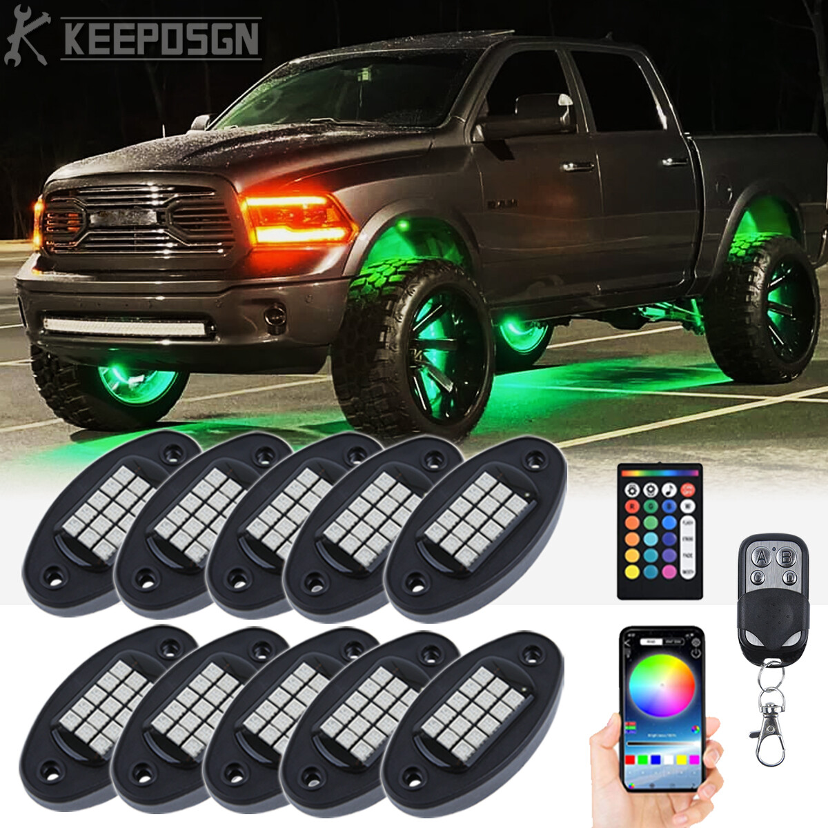 For RAM 1500 2500 3500 Pods RGB LED Neon Rock Lights Underglow