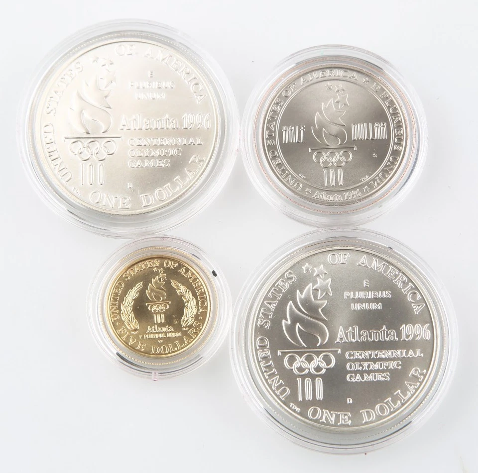 1996 US Mint 4 Coin UNC Set Atlanta Olympic Games Gold & Silver w/ Cauldron - Image 3 of 4