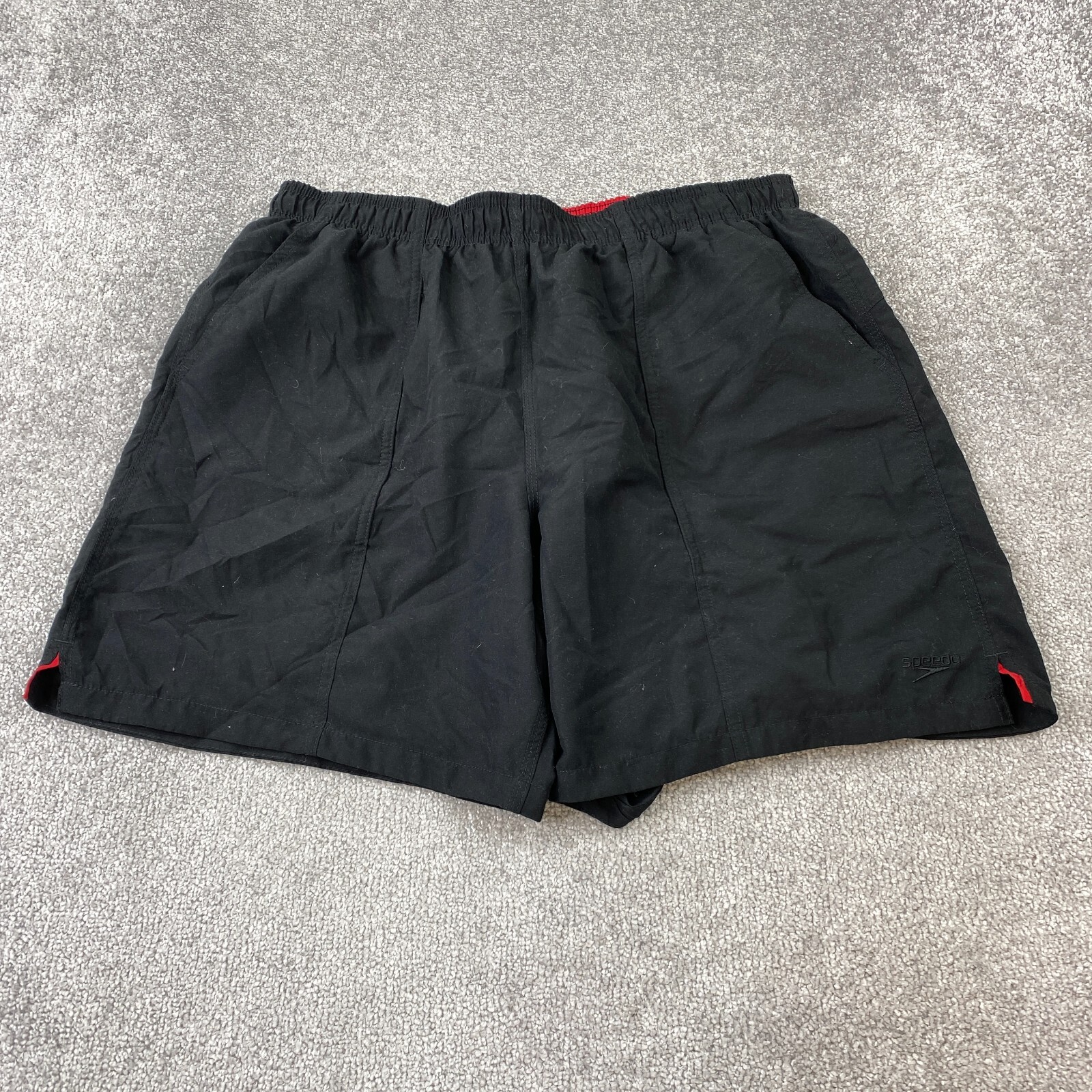 Speedo Swim Trunks Board Shorts Men's XXL Solid Black Lined Pull On 8