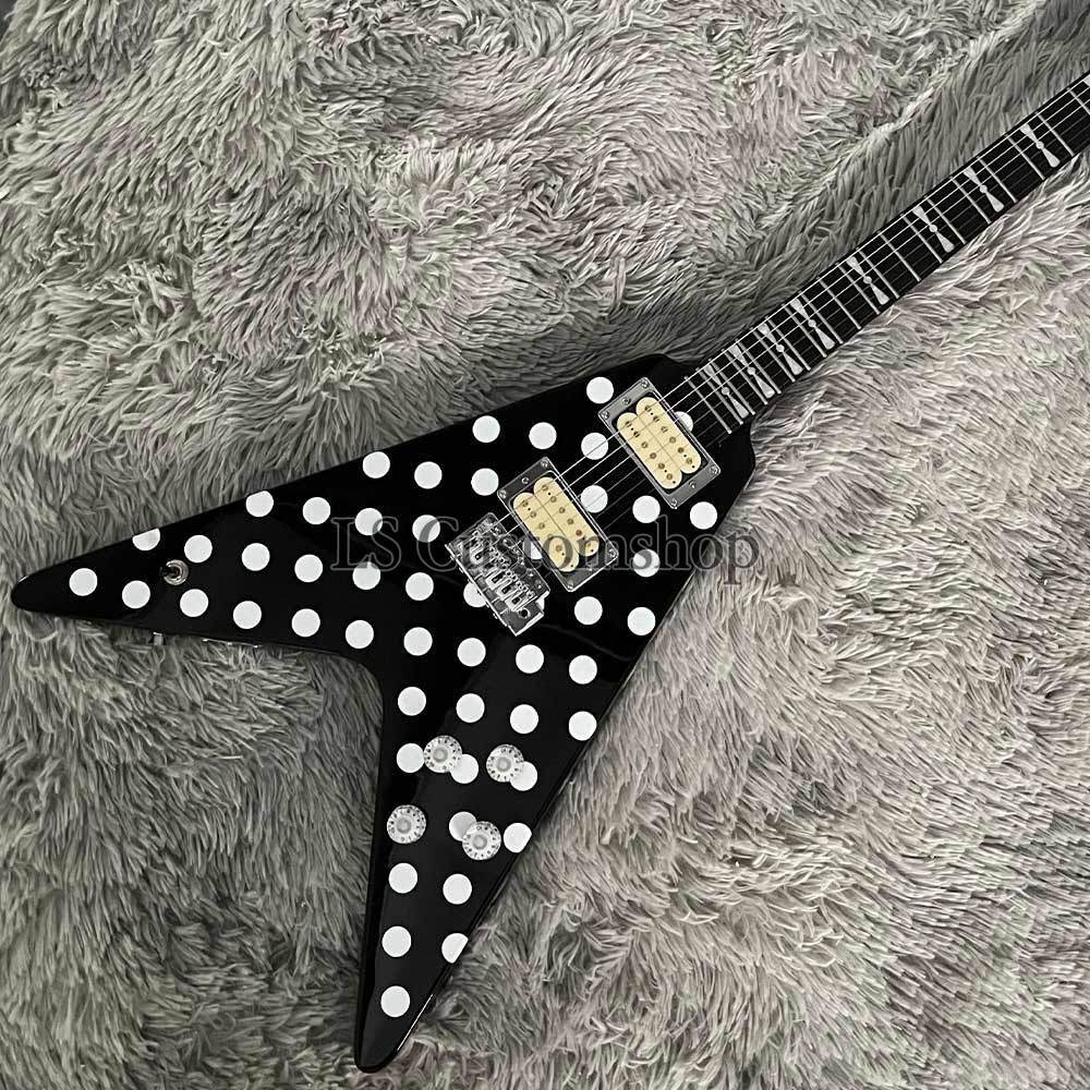 Black Randy Rhoads Polka Dot Electric Guitar Solid Body