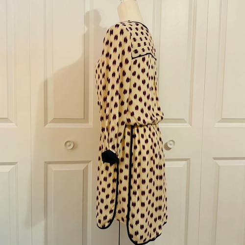 LA Made Purple Cream Ikat Split Placket Piping Long Sleeve Mini Dress Medium New - Picture 8 of 10