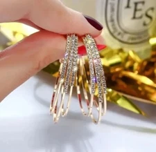 Argollas De Mujer Elegantes Fiesta Casual Piedras Brilliantes Aretes Para Mujer 