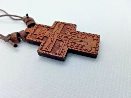 1.7" Wooden Greek Orthodox Mount Athos Crucufuxion Necklace Pendant Cross 4.4cm - Picture 3 of 4