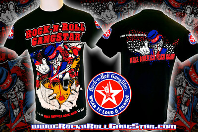 Rock-n-Roll GangStar Uncle Sam Make America Rock Again Mens 2XL Tee Biker Metal