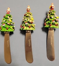 SPODE CHRISTMAS TREE SANTA CANAPE KNIFE SET OF 3 ~ Royal China & Porcelain Co