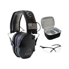 Walker's Razor Slim Electronic Muff (Black Patriot) Bundle with Shooting Glasses