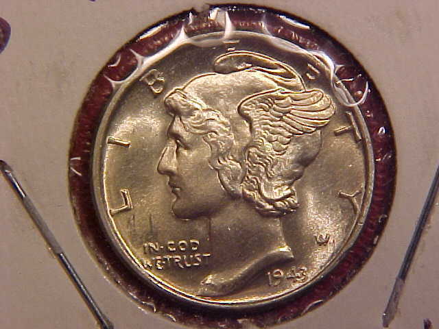 1943 MERCURY DIME - PARTIALLY SPLIT BANDS - UNC - SEE PICS
