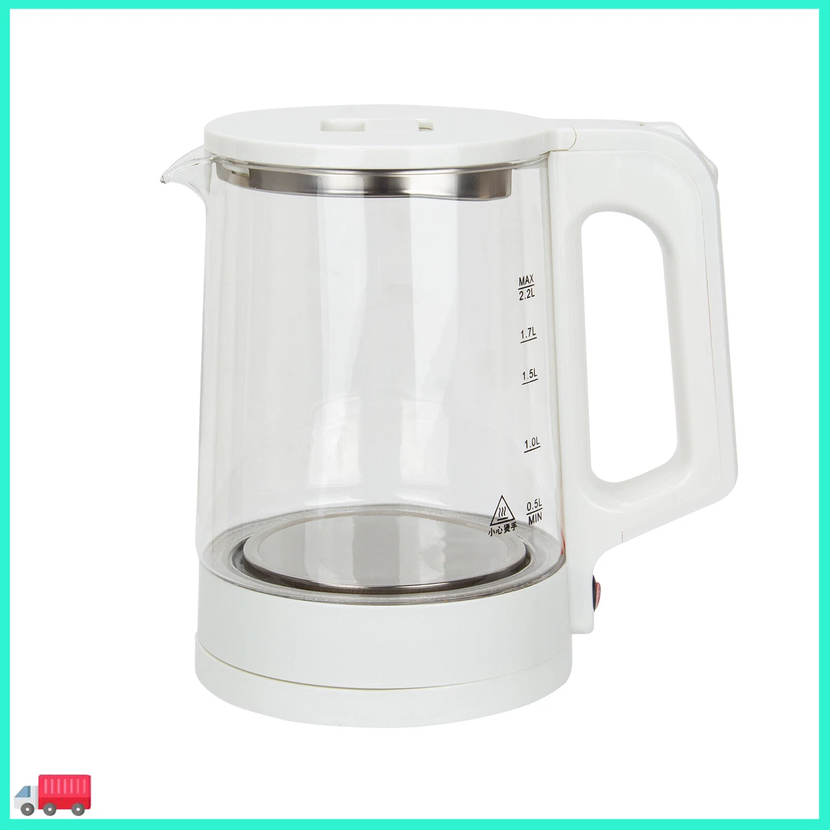 2.2L 220V Electric Kettle Glass Red LED Illuminated Jug Auto Shut Off Protection